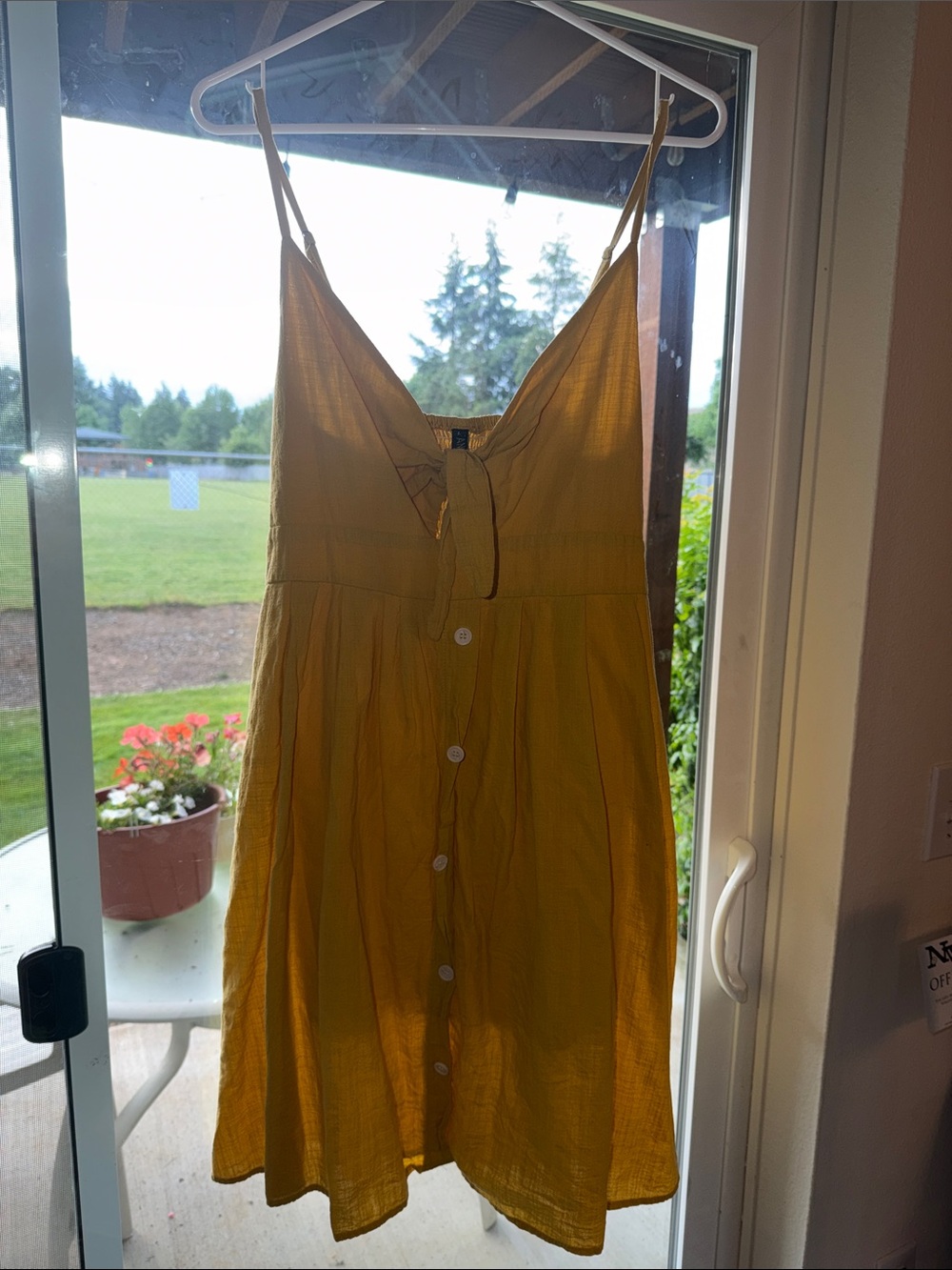 Yellow Sundress with Button Detail, Tie Closure, Cutout, and Front Pockets!